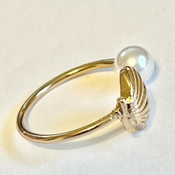 Scallop Sea Shell Ring White Pearl Gold Plated Size 8 9 Island Beach Simulated - Picture 8 of 12